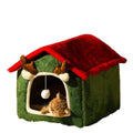Christmas cat nest in red top elk design, removable washable cotton pet bed for cats and small dogs