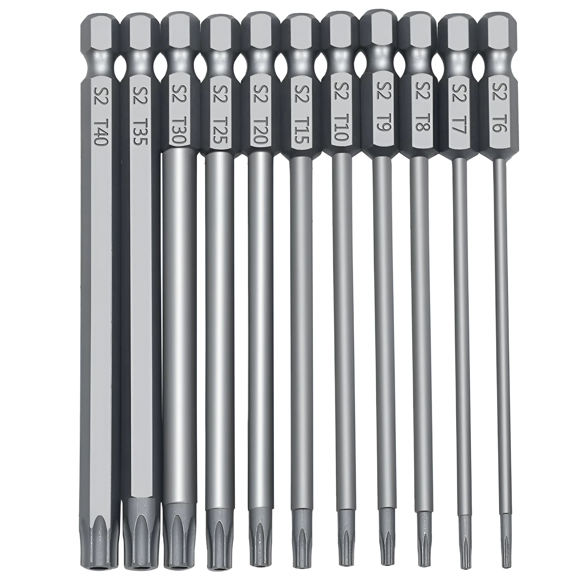 Hexagon handle screwdriver bit set showing 50mm, 75mm and 100mm length options with alloy construction