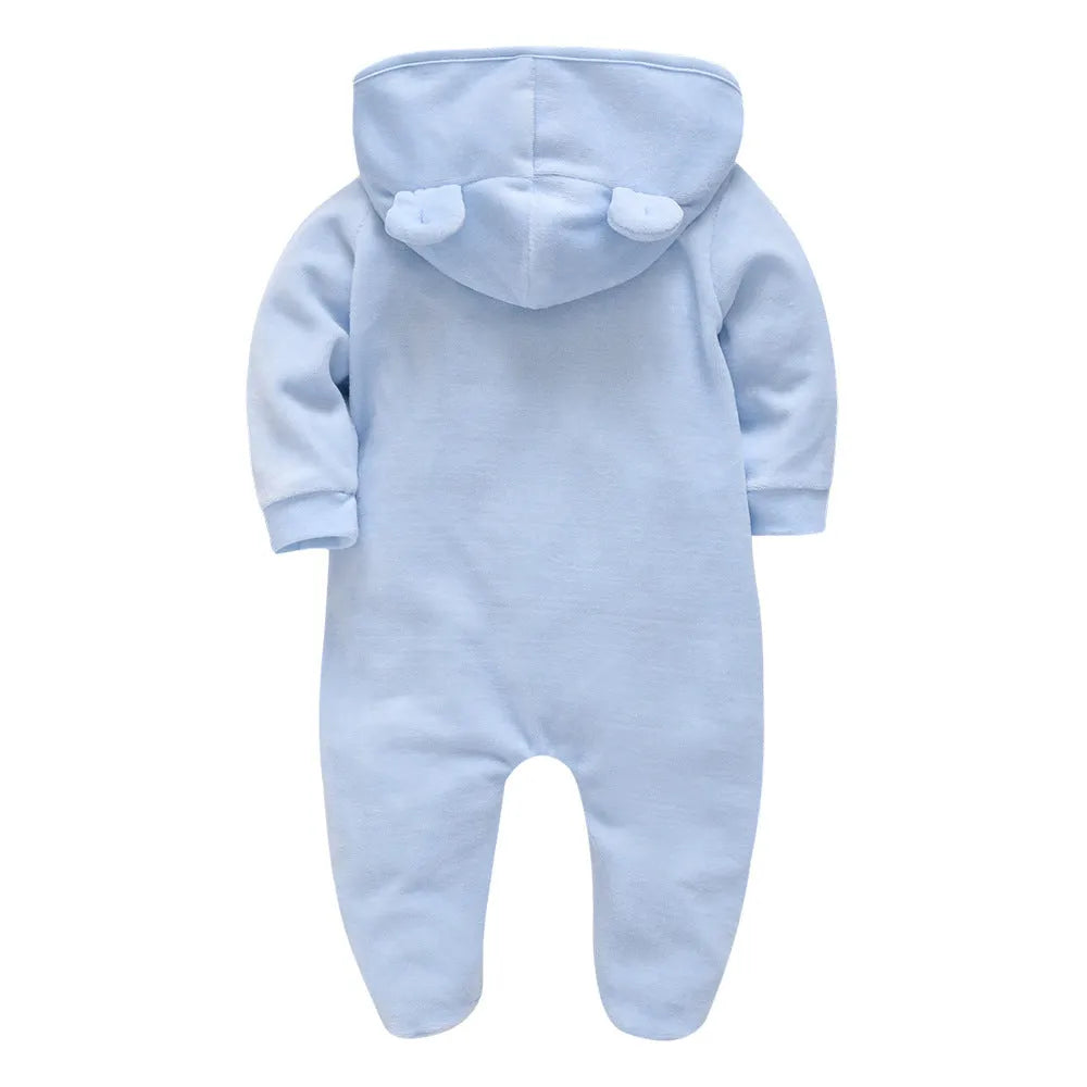 Cotton newborn one-piece romper, long sleeve, light blue and light pink, sizes 0-3M to 12-18M