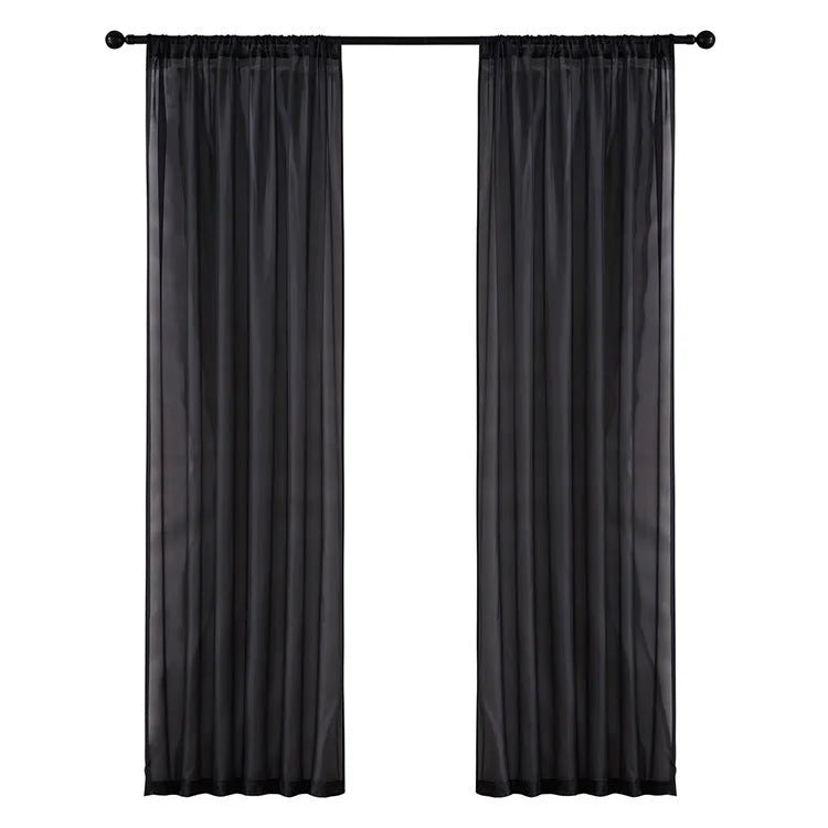 Modern pure colour cotton and linen window screen in black, size 150x250cm, with light transmission and good drape.