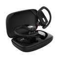 Black wireless Bluetooth headset with hanging ear design and LED digital display