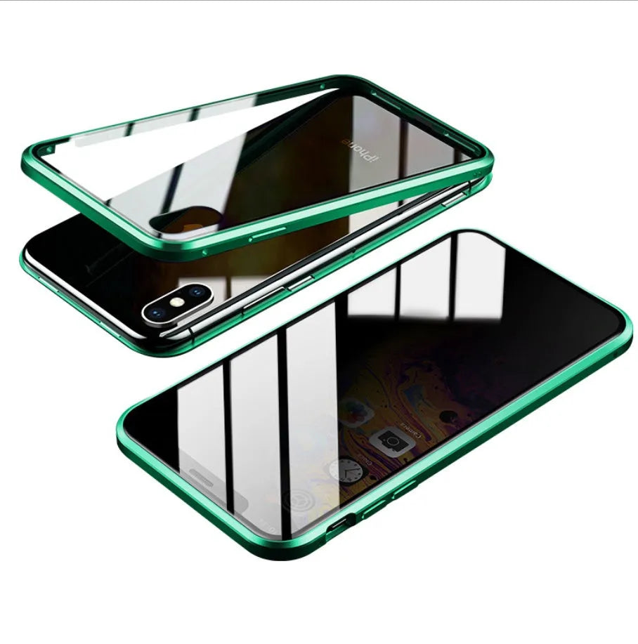 Anti-spy phone case in clamshell design with geometric pattern, available in multiple colours for iPhone