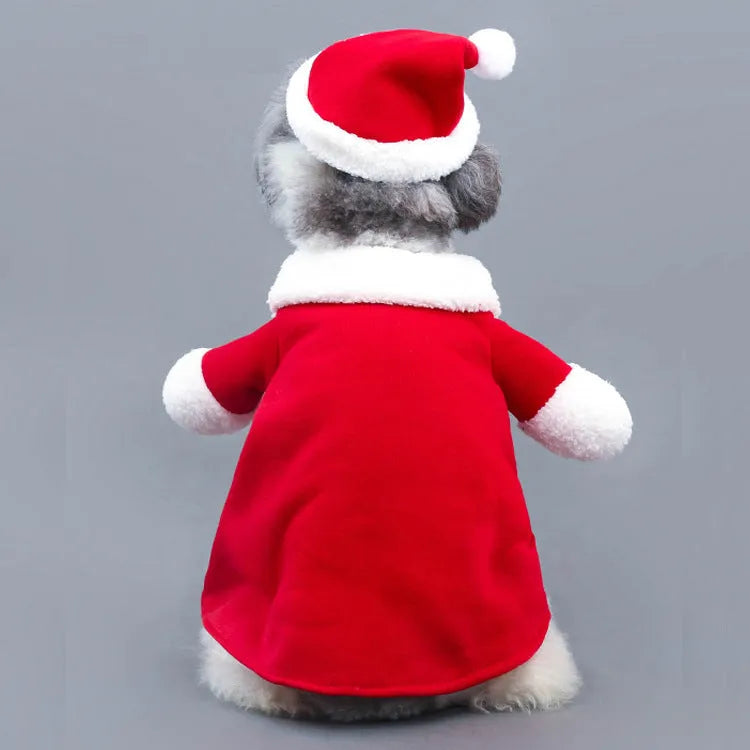 Red polar fleece Santa costume for dog or cat with stretchable design