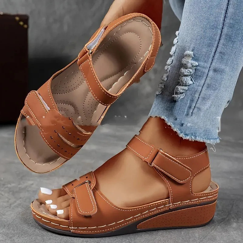 Women's plus size strap sandals with thick composite soles and adjustable Velcro fastening