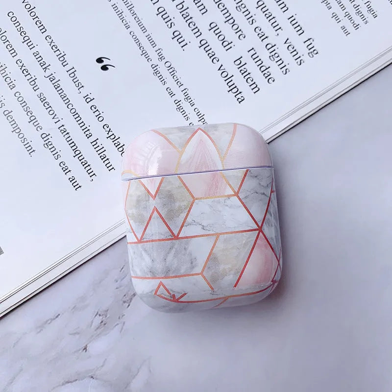 White marble hard PC protective case for AirPods 1 and 2 charging box in multiple colour options