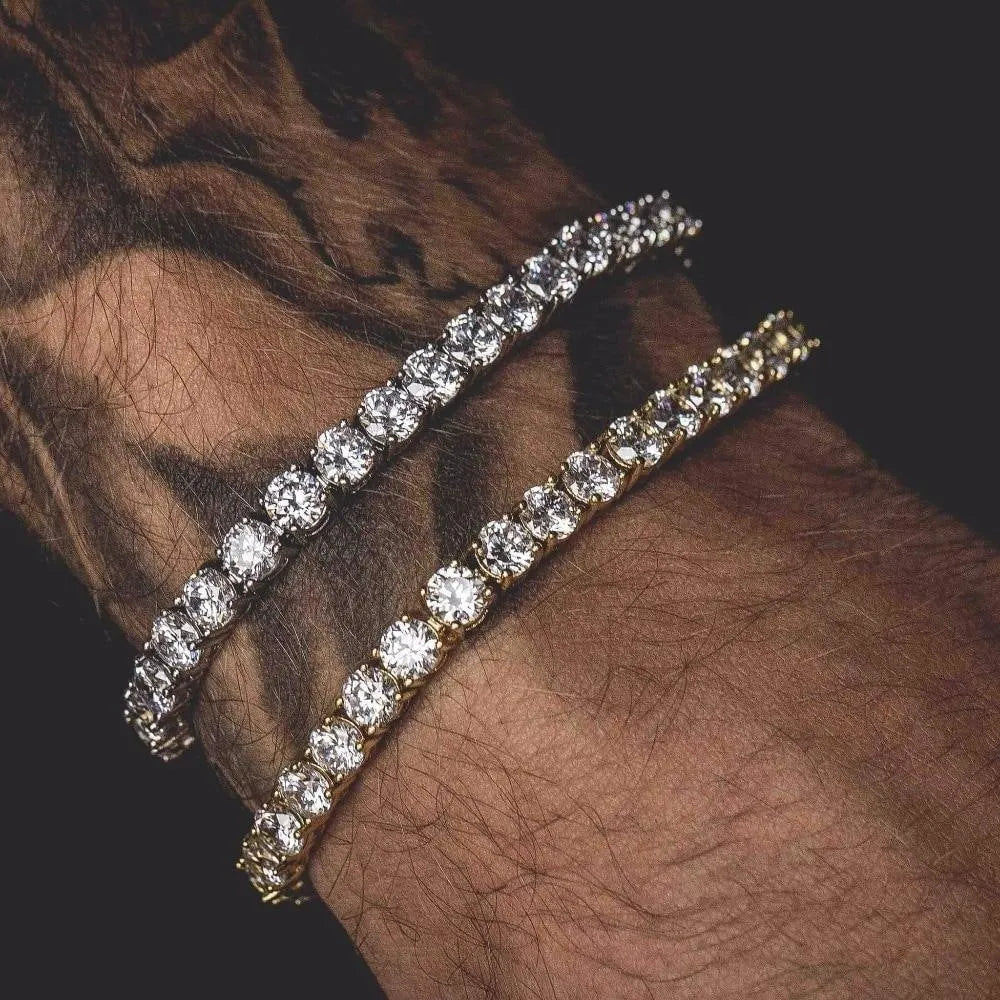 Men's hip hop bracelet with single row rhinestones on chain, geometry design, five colour options