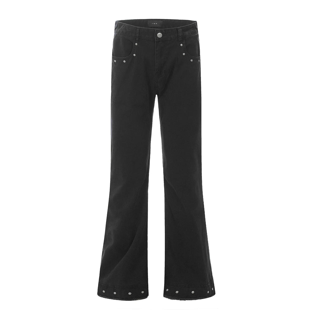 American retro straight-leg jeans in black cotton with horn-shaped leg openings and mid-waist design