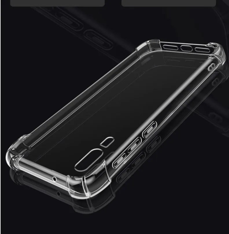 Transparent TPU phone case showing Huawei smartphone compatibility with airbag drop-resistant technology