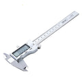 Deli stainless steel digital vernier caliper showing digital display and measuring jaws.