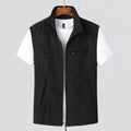 Men's waterproof multi-pocket vest in khaki with hood and patch pockets