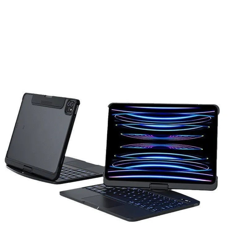 Transparent wireless Bluetooth keyboard case for iPad Pro and iPad Air models.