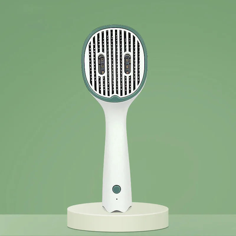 Dark green UVC sterilisation pet grooming slicker brush with needle bristles for removing tangled cat and dog hair