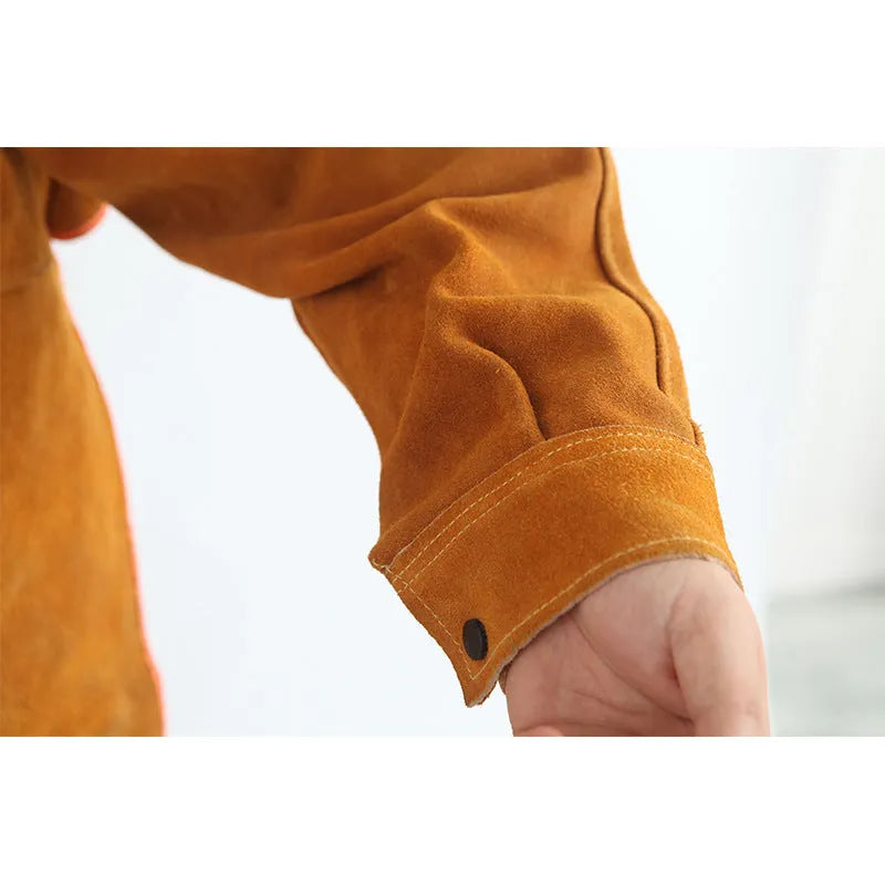 Yellow cowhide leather welding bib, one-piece electric welding protective clothing, size 105 M