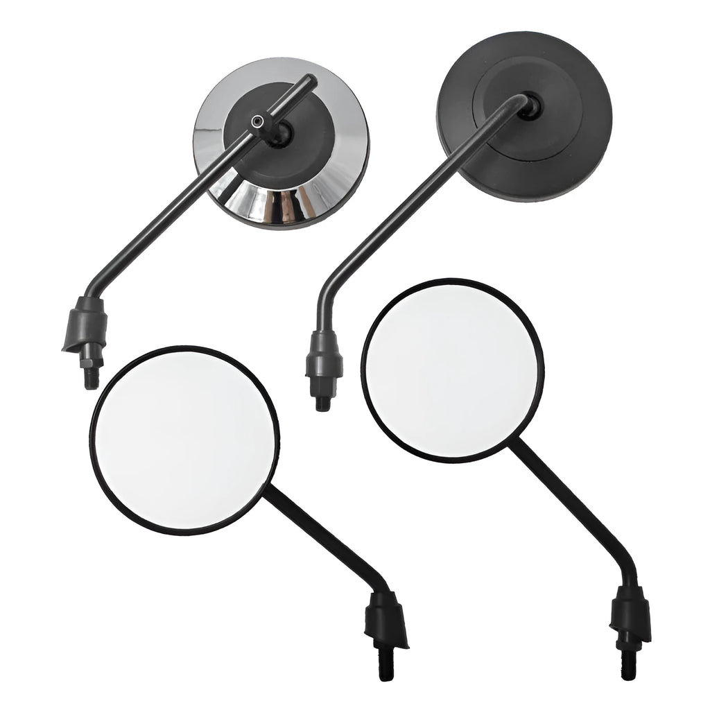 Retro motorcycle rearview mirror with ABS shell, 10mm thread, and adapter screws, in full black or silver black.