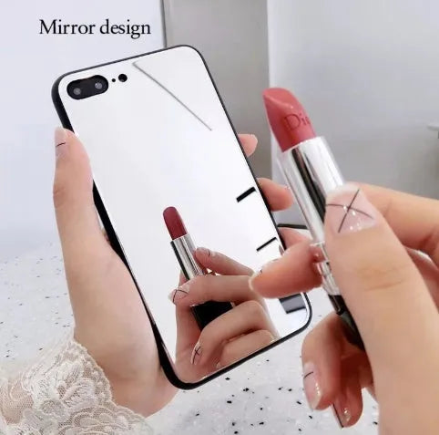 Black mirror iPhone case with self-timer function for make-up, compatible with iPhone X, 7, and 8 Plus models