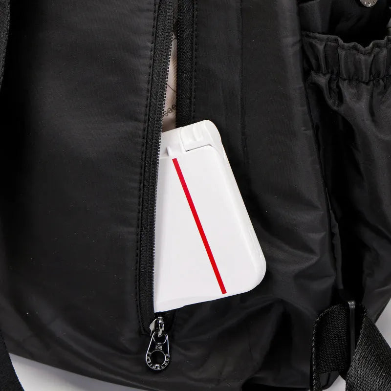 Outdoor backpack showing 48cm height with sandwich pocket compartment and medium hardness nylon construction