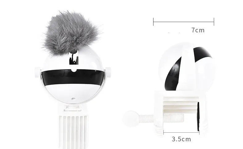 White electric interactive cat toy with 7cm ball and rope plus real fur ball accessory for indoor cats