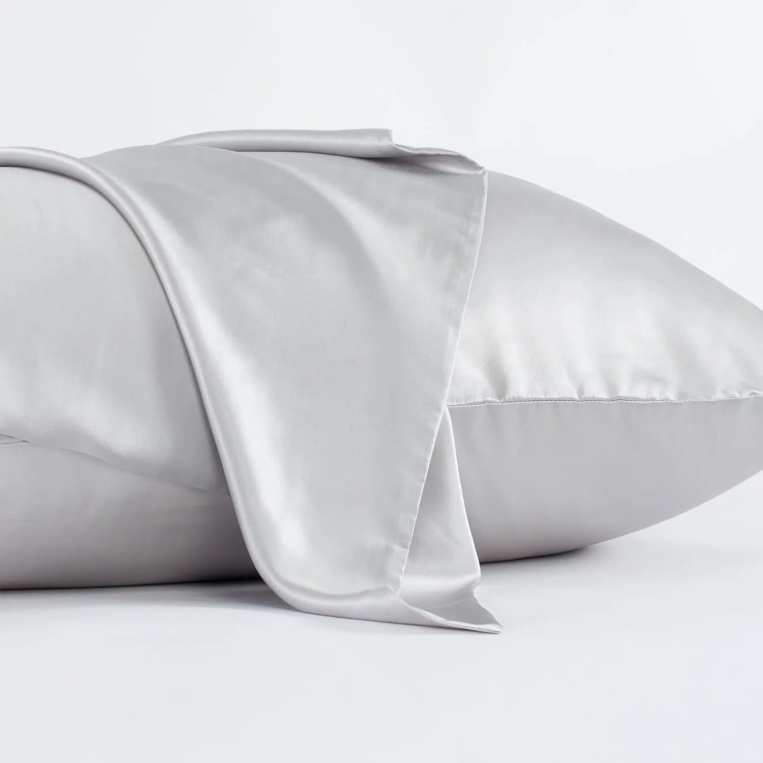 Dark grey mulberry silk pillowcase with envelope closure showing smooth texture and modern simplicity design