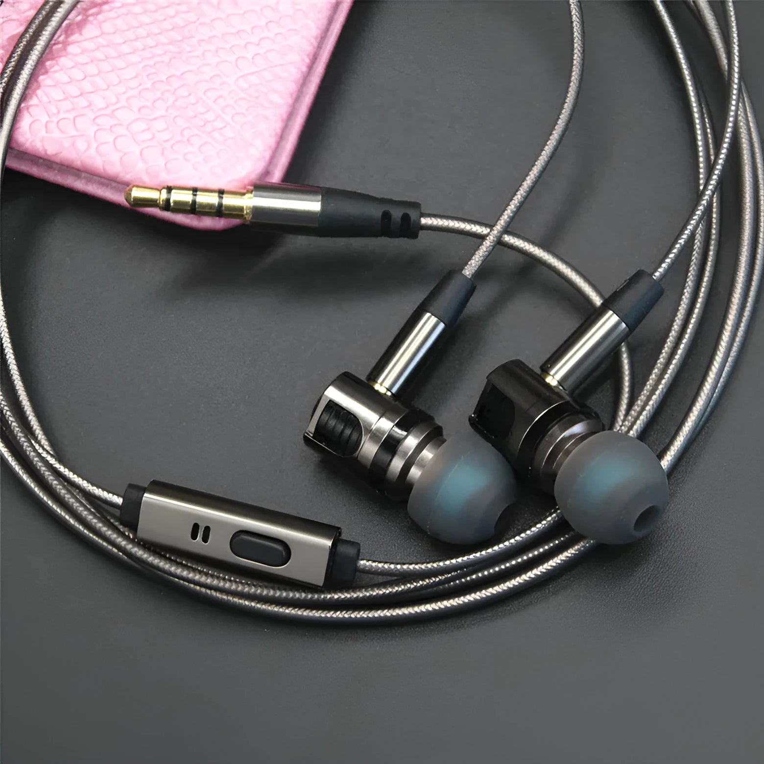 Titanium grey metal in-ear headphones with detachable cable and 8mm drivers