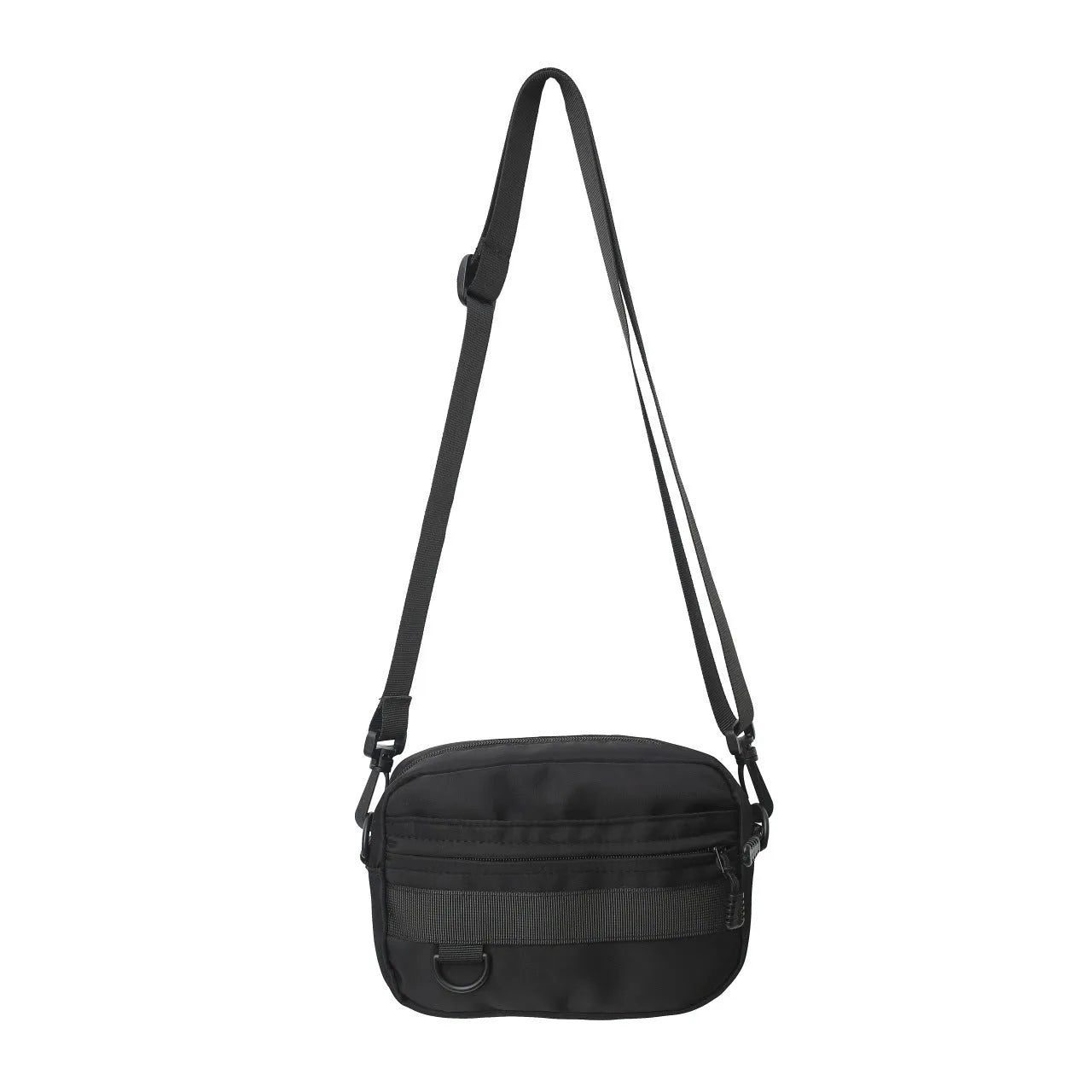 Men's solid colour nylon crossbody messenger bag with visible sewing thread detail.