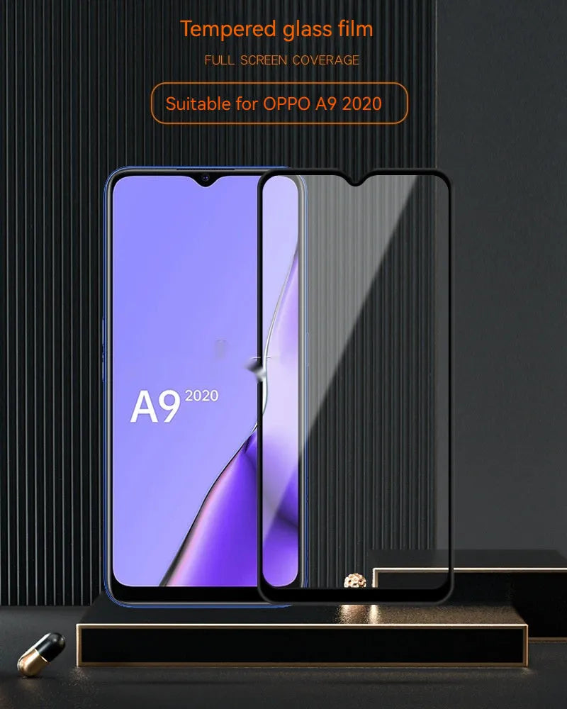 OPPO A9 2020 full screen tempered glass screen protector with full glue black design