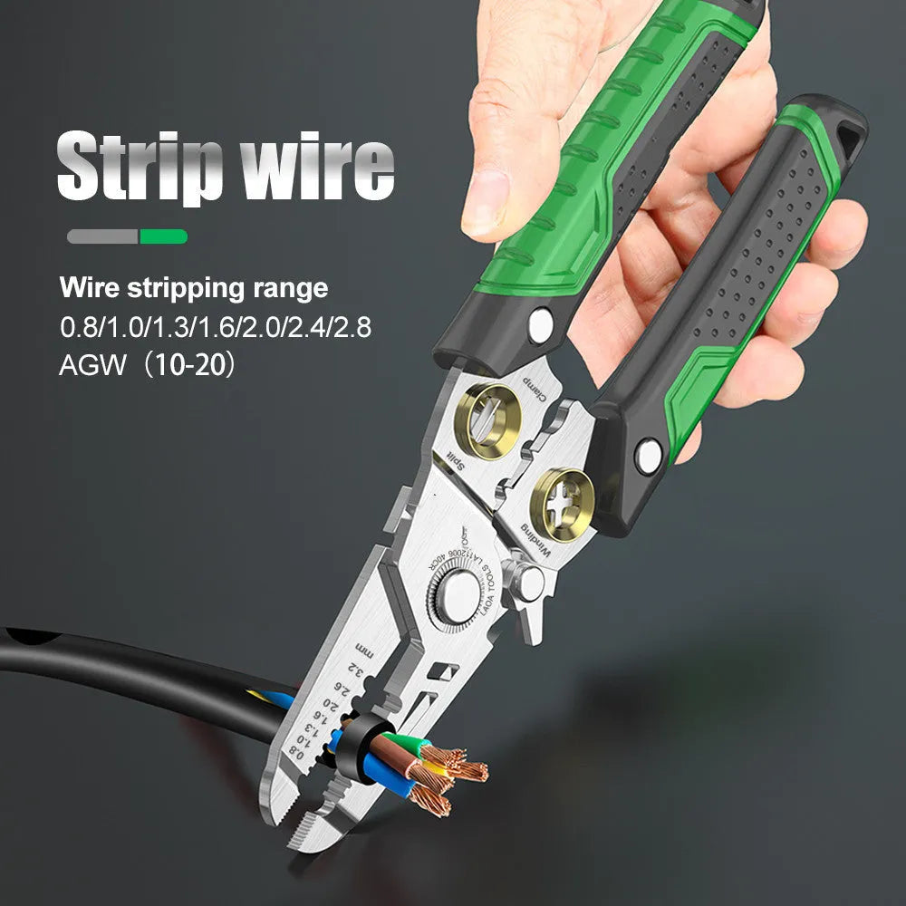 Multifunctional stainless steel wire stripper with seven apertures and two-colour ABS handle for electrical work