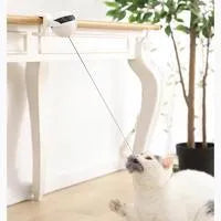 White electric interactive cat toy with 7cm ball and rope plus real fur ball accessory for indoor cats