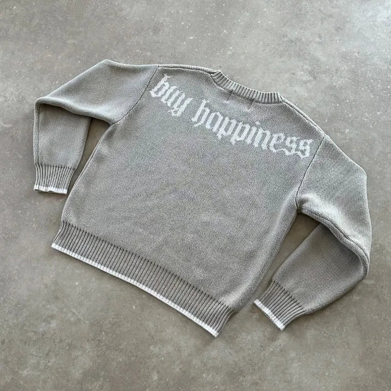 Grey loose-fitting knitwear coat with long sleeves, acetate fibre construction, pullover design for autumn winter wear