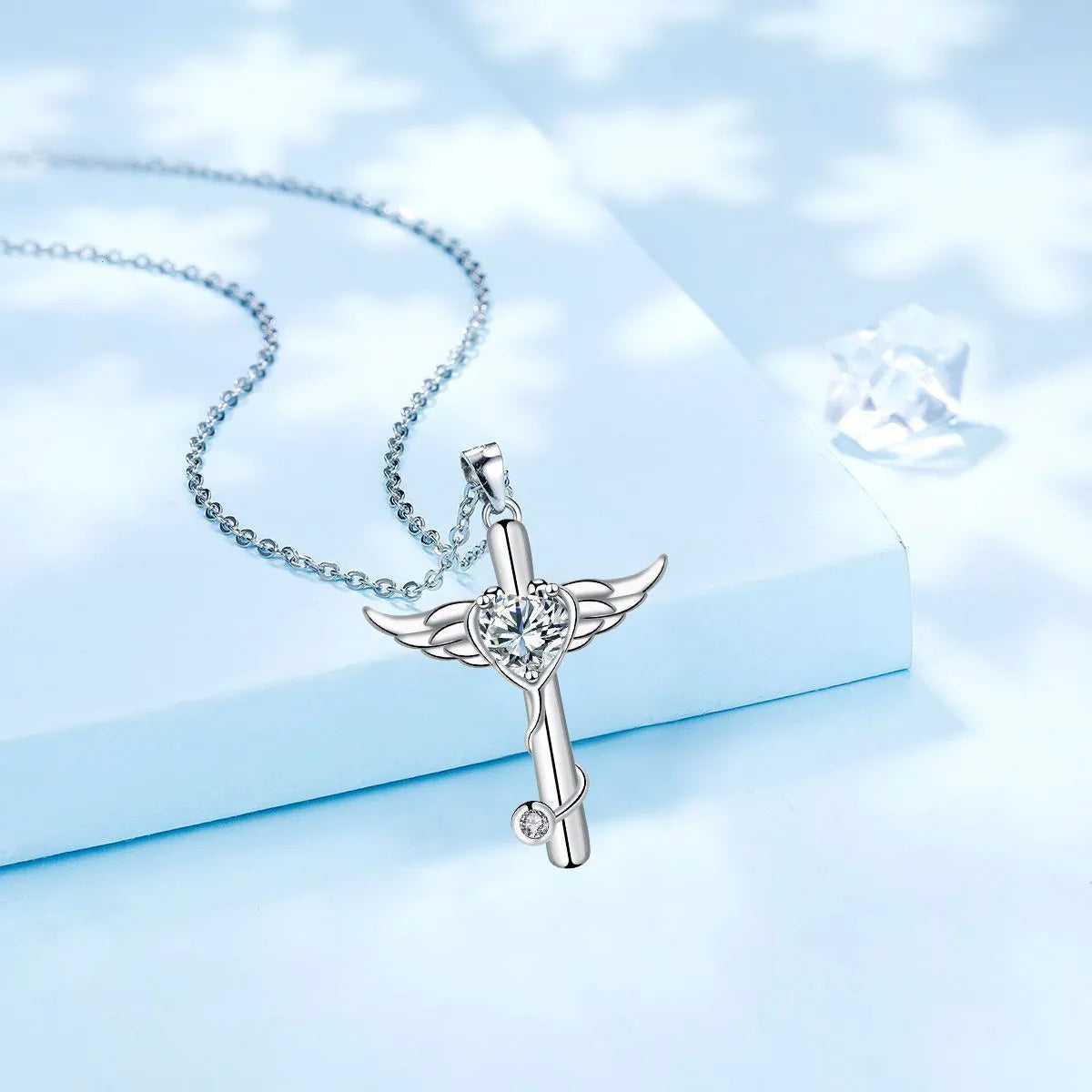 Wings cross stethoscope pendant necklace in electroplated copper with red diamond or white diamond colour options
