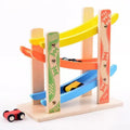 Children's wooden multi-layer gliding car track toy for ages 4-6 with colourful sliding car and track pieces
