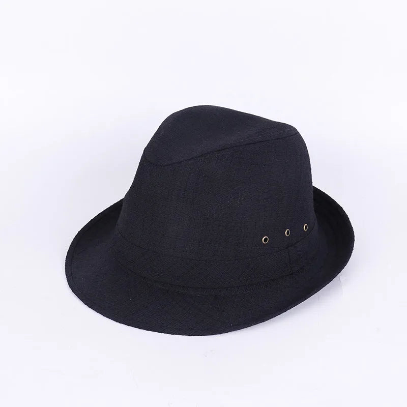Structured fedora hat for men in thickened suit material, shown in classic colour options
