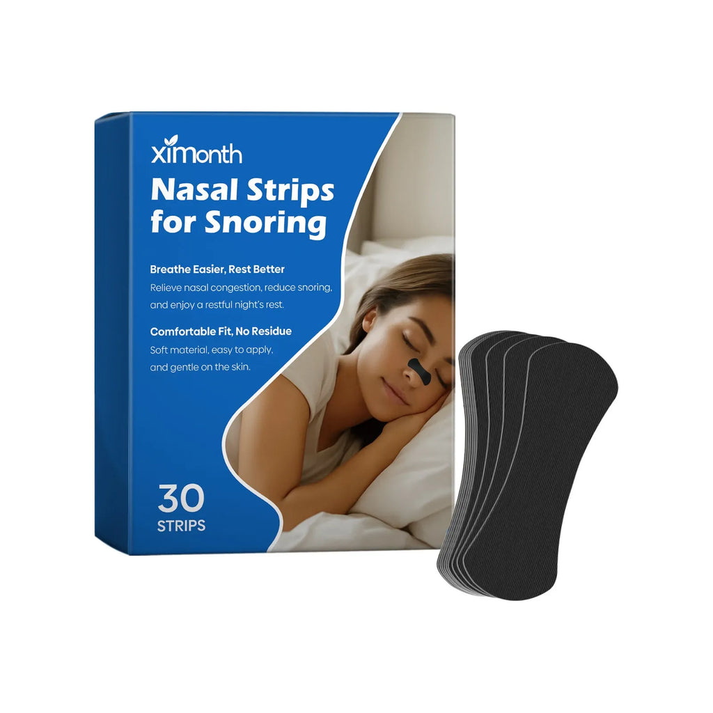 Pack of 30 anti-snoring adhesive nose patches on a white background