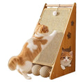 Vertical wall-mounted cat scratch board with teasing ball and sisal scratching surface