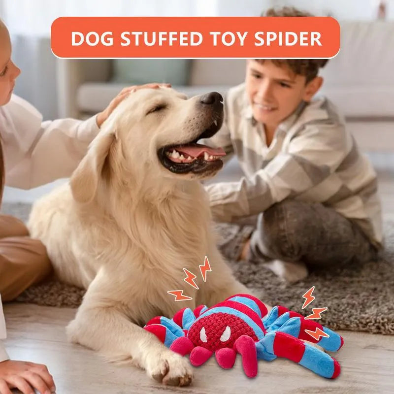Red teddy bear chew toy for medium and large dogs on a plain background
