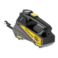 Black portable electric tyre inflator with digital display showing pressure reading, connected to car tyre valve