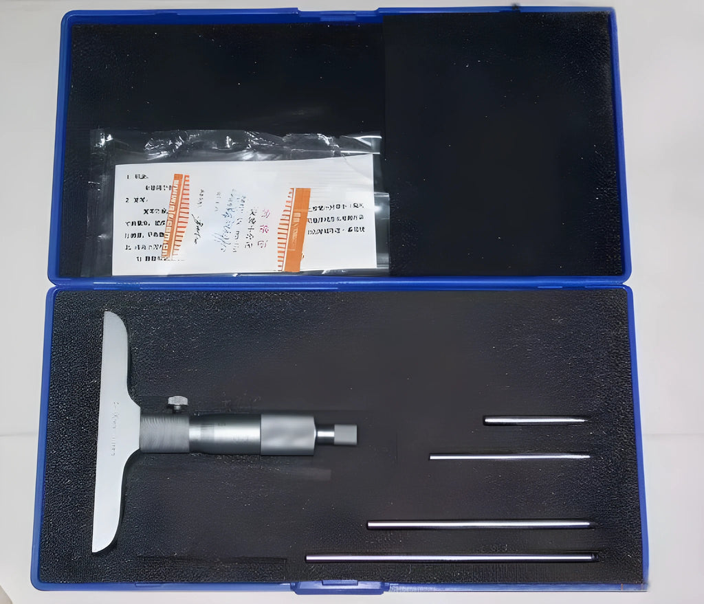 Depth micrometer measuring instrument with 0-100mm range and 0.01μm resolution for internal depth measurements