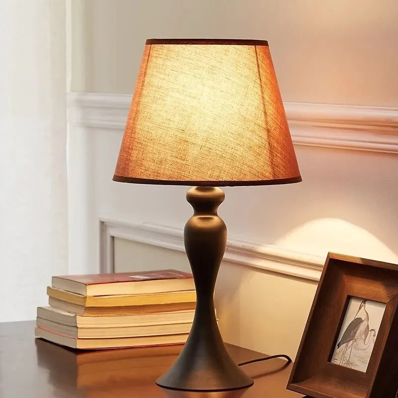 Retro bedside lamp with alloy body, adjustable LED lights, and optional 25x48cm speaker on a table