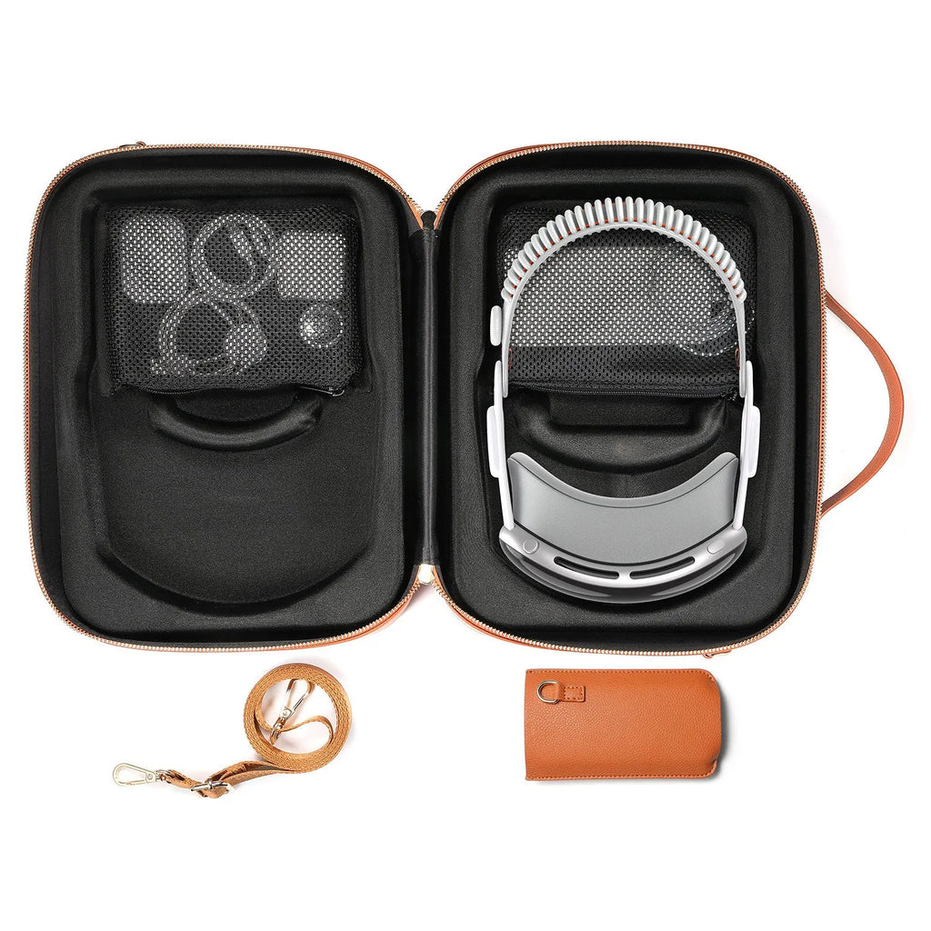 Black superfiber MR glasses storage box for Apple Vision Pro headset.