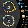 Two natural stone beaded bracelets with zodiac symbols, adjustable 18-22cm length on elastic cord