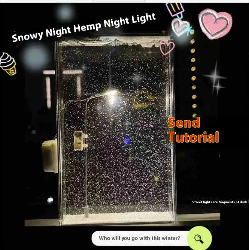 Magic snowy landscape night light DIY kit with LED lights and snowy decor elements on a desktop
