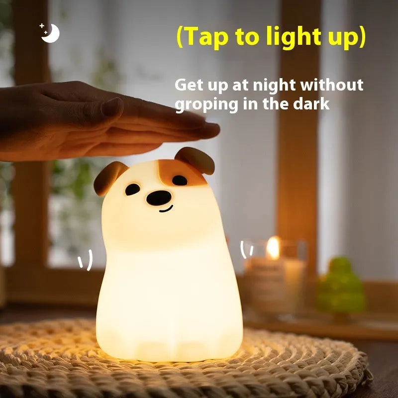 Silicone puppy dog night light with cartoon animal design, built-in battery and Type-C charging