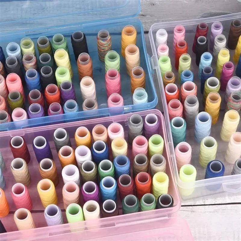 42 compartment plastic sewing tool organiser box with transparent lid showing needles and embroidery tools inside