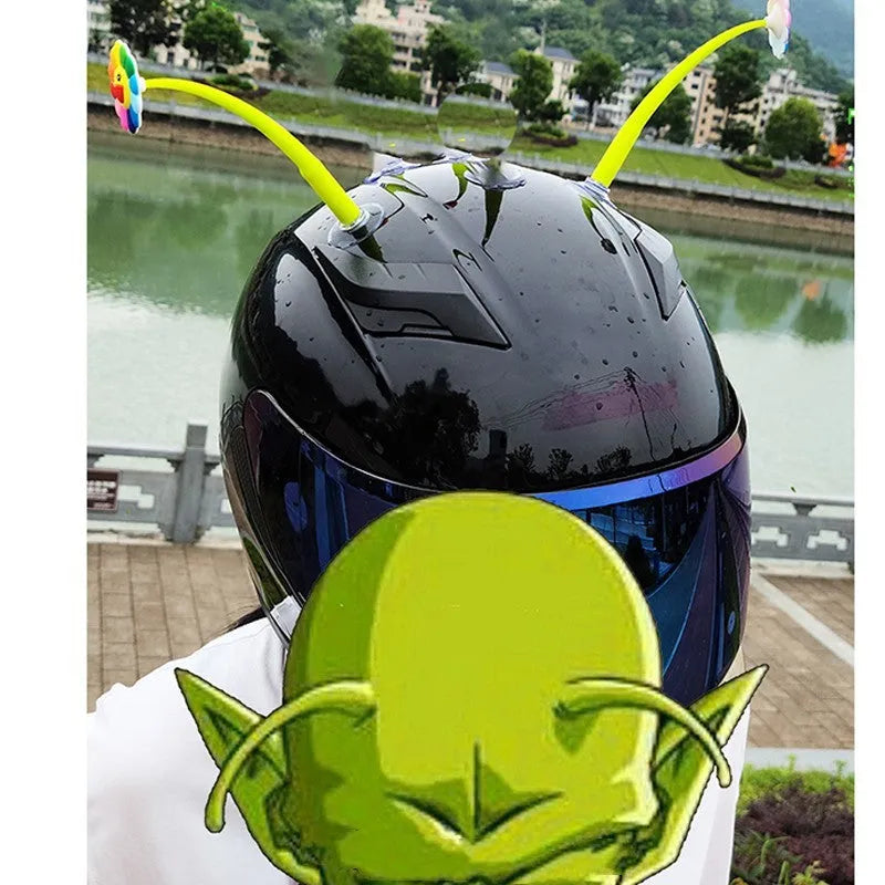 Yellow silicone sunflower helmet decoration with green stem and 3cm suction cup attachment