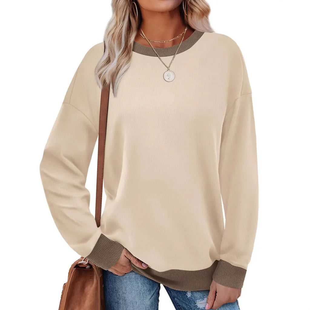 Women's loose fit striped long sleeve top with round neck in multiple colour options