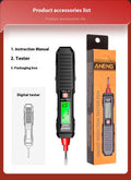 Digital voltage tester pen with LCD display showing voltage reading, black and red plastic housing