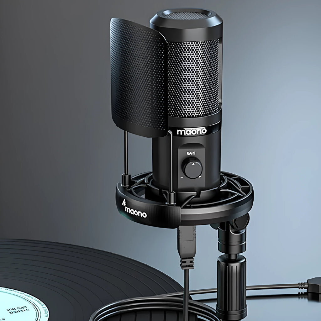 PM461 USB condenser microphone with desktop tripod and shock mount for computer recording