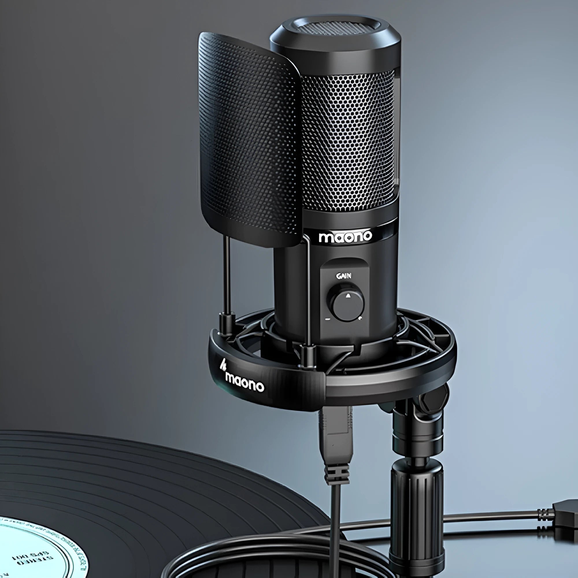 PM461 USB condenser microphone with desktop tripod and shock mount for computer recording