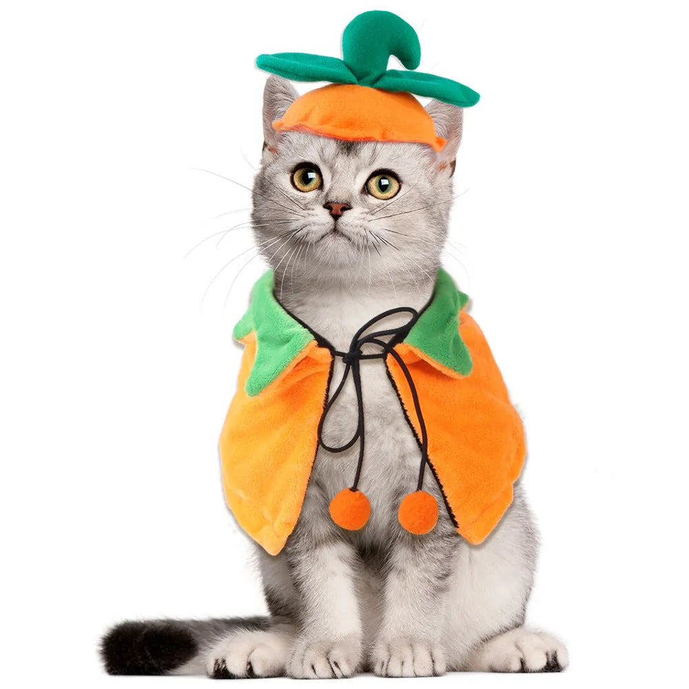 Halloween pumpkin double-sided dog cloak cat costume in plush material
