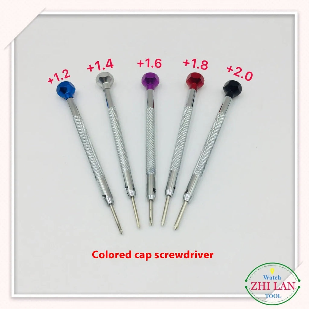 6-piece watch repair screwdriver set with colour-coded aluminium handles and spring steel cutter heads for watch maintenance