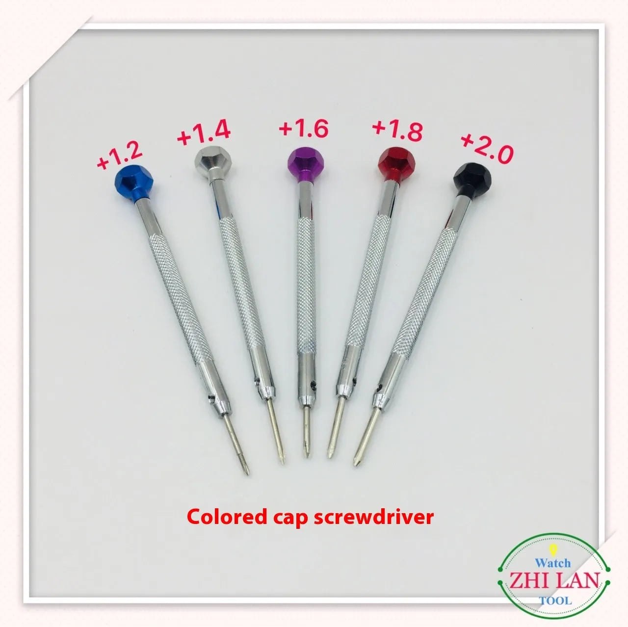 6-piece watch repair screwdriver set with colour-coded aluminium handles and spring steel cutter heads for watch maintenance